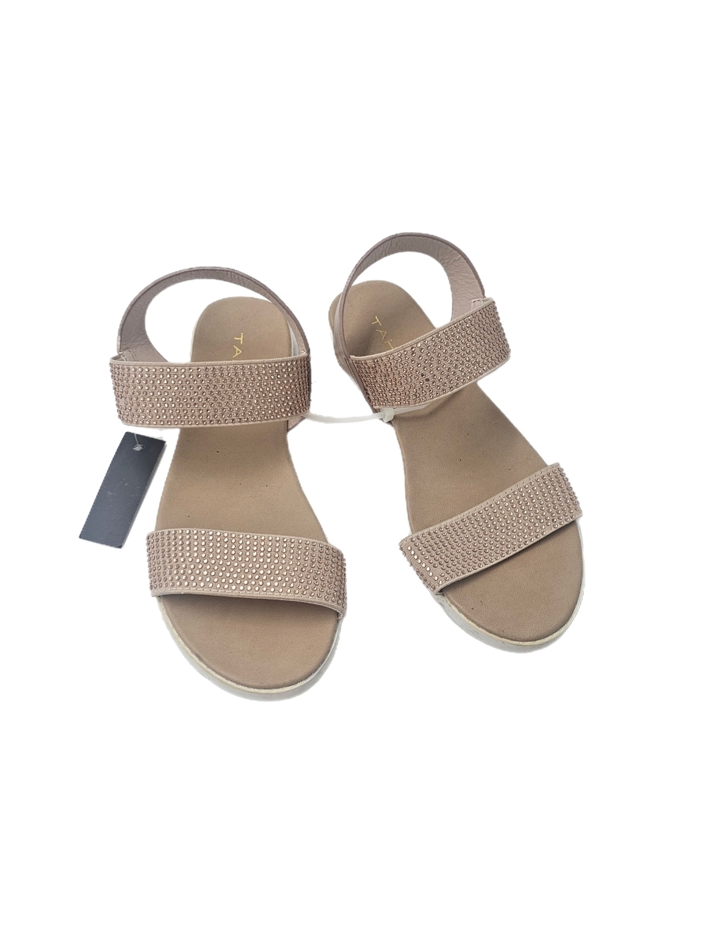 Tahari Girls Rhinestone Embellished Sandals Blush Tan Slip On Size 2 NWT